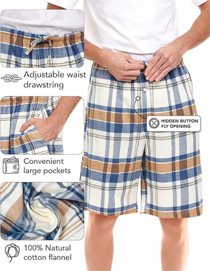 Men's Cotton Flannel Soft Woven Pajama/Lounge Sleep PJ Shorts (MultiPacks)