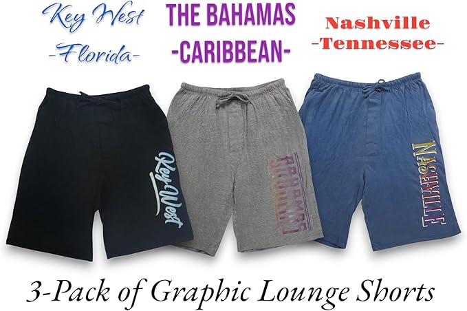 Men's Soft & Light Cotton Drawstring Yoga Lounge & Sleep Jam Shorts/Jersey Shorts with Pockets (3 Pack)