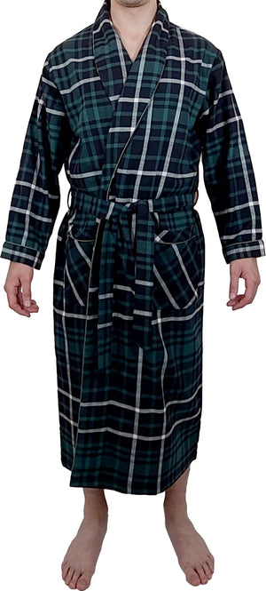 Mens' Full Length House Robe Cotton Flannel Brush Plaid