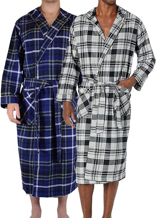 Mens' Full Length House Robe Cotton Flannel Brush Plaid