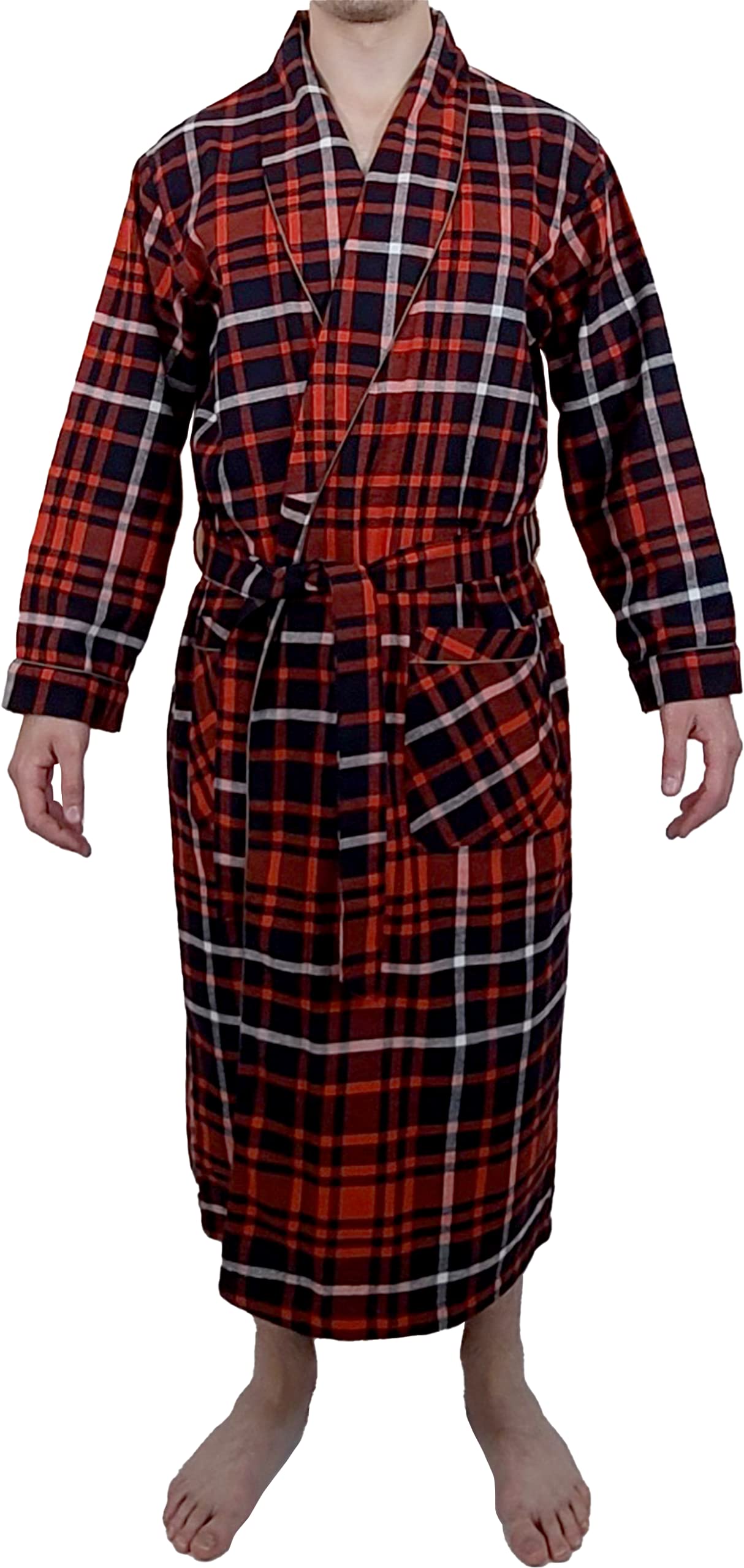 Mens' Full Length House Robe Cotton Flannel Brush Plaid
