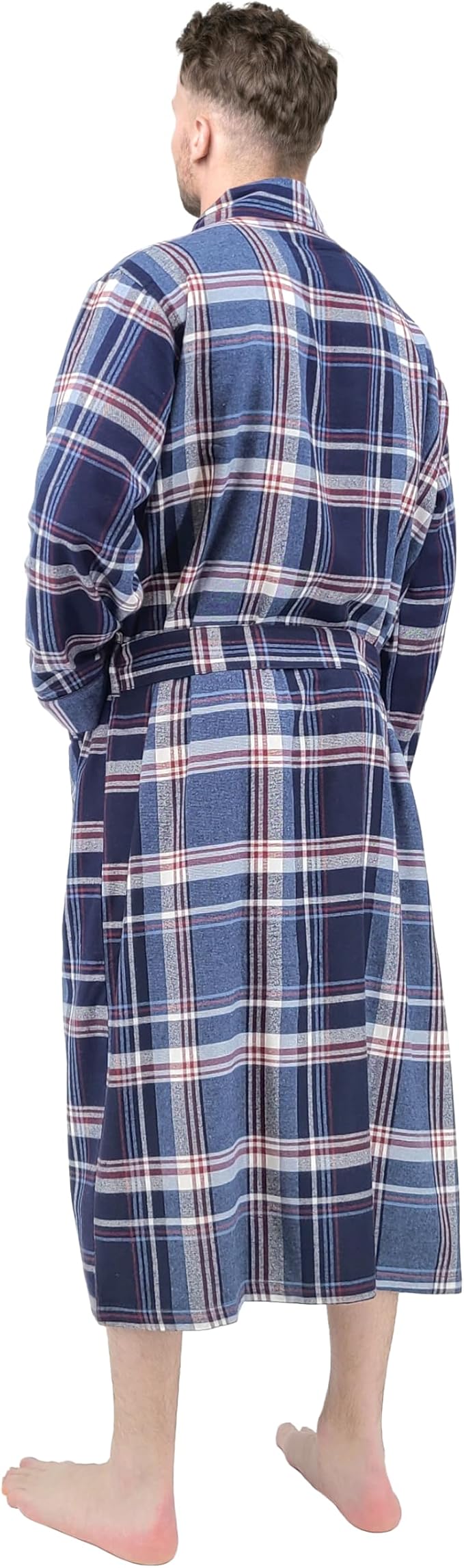 Mens' Full Length House Robe Cotton Flannel Brush Plaid
