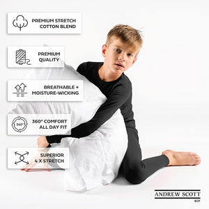 Boys Long Sleeve Cotton Base Layer Stretch Performace Tops