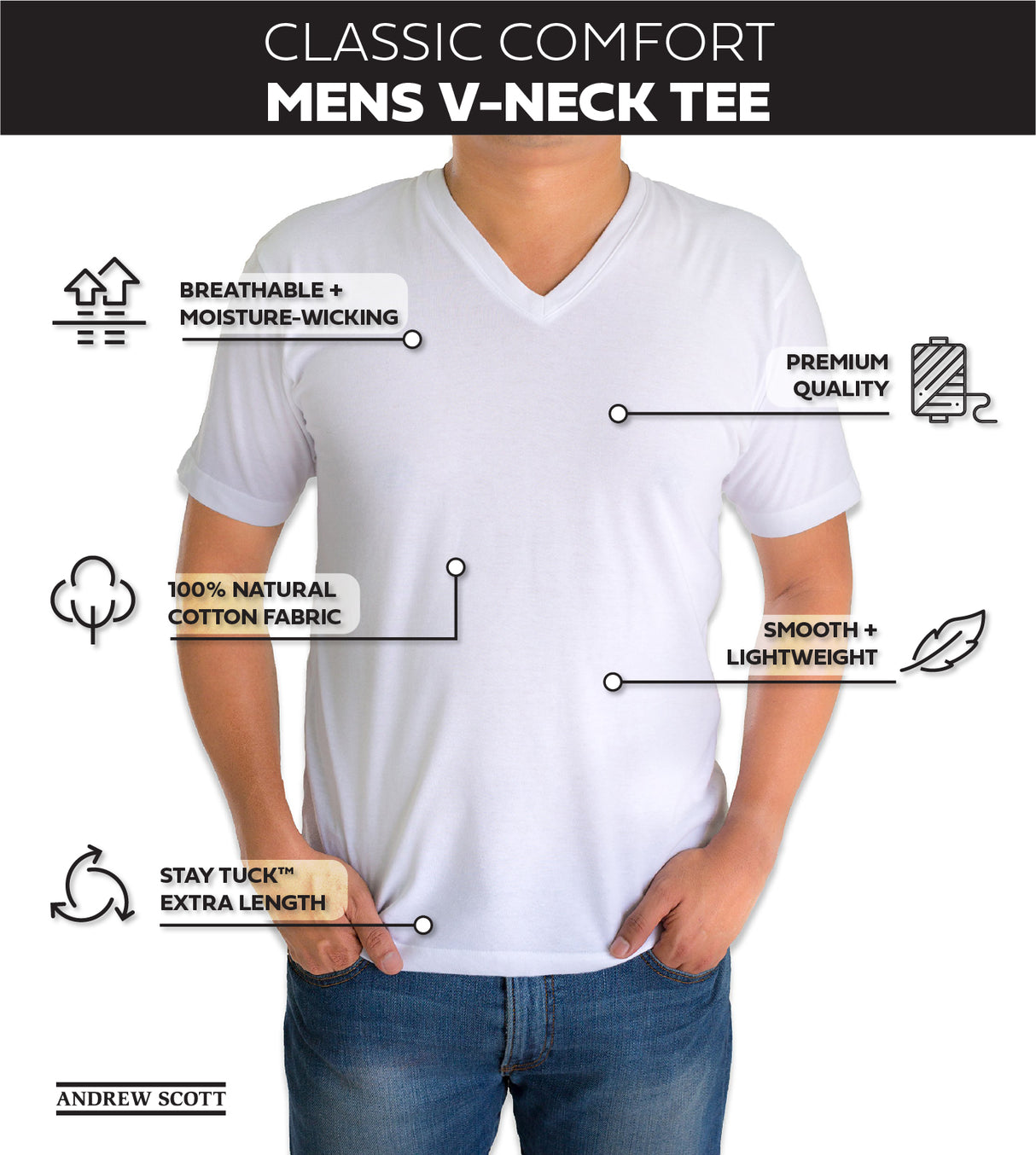Men's Classic V-Neck White Short Sleeve Undershirts T Shirt