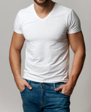 Men's Classic V-Neck White Short Sleeve Undershirts T Shirt