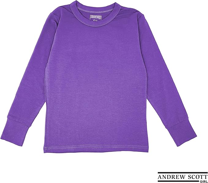 Girls Long Sleeve Performance Tops, All Season Natural Cotton Stretch Color T Shirts