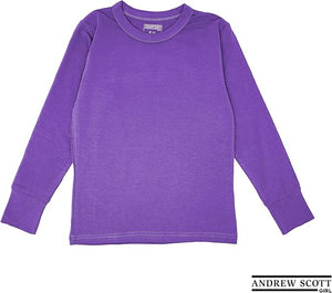 Girls Long Sleeve Performance Tops, All Season Natural Cotton Stretch Color T Shirts