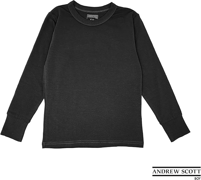 Boys Long Sleeve Cotton Base Layer Stretch Performace Tops
