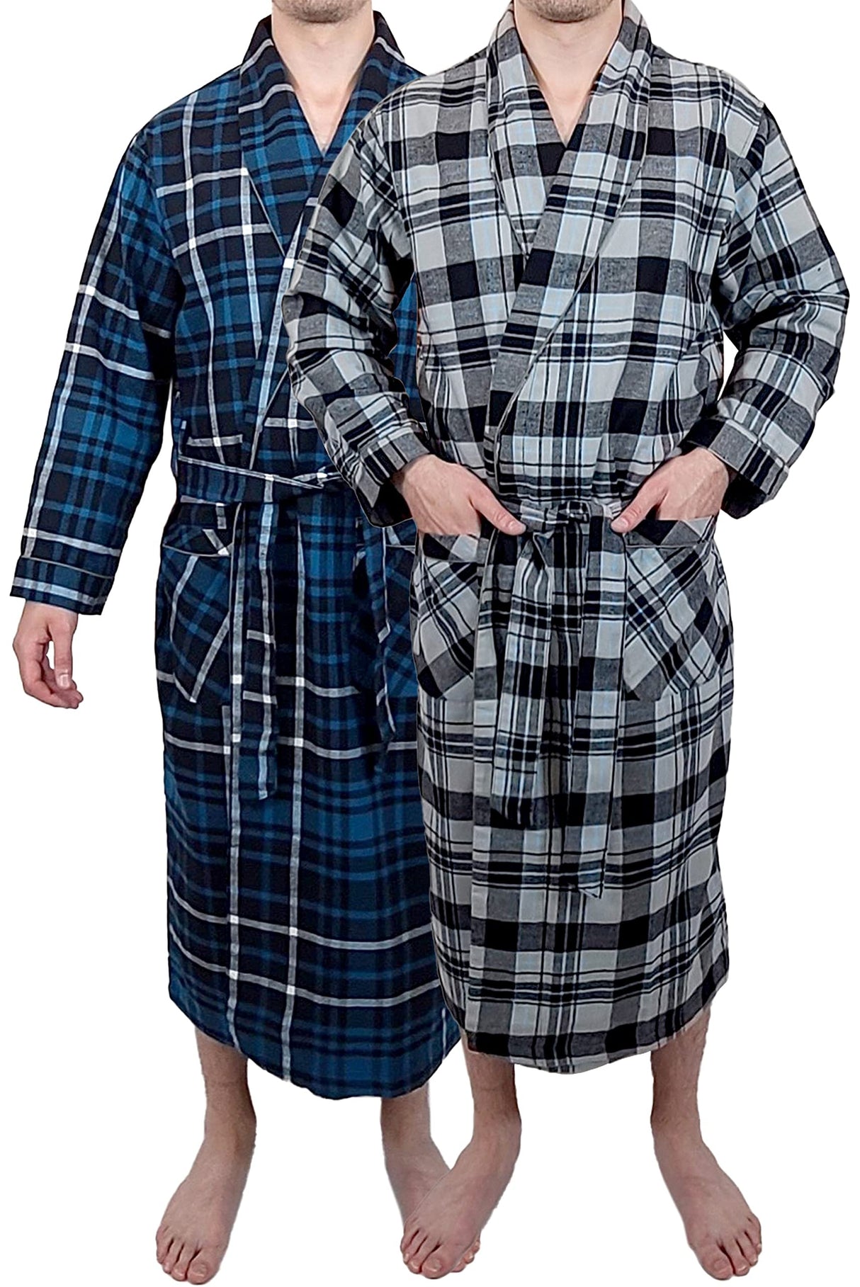 Mens' Full Length House Robe Cotton Flannel Brush Plaid