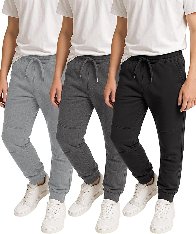 Boys Fleece Joggers Pants, Athletic Loose-fit Kids Sweatpants for Sports