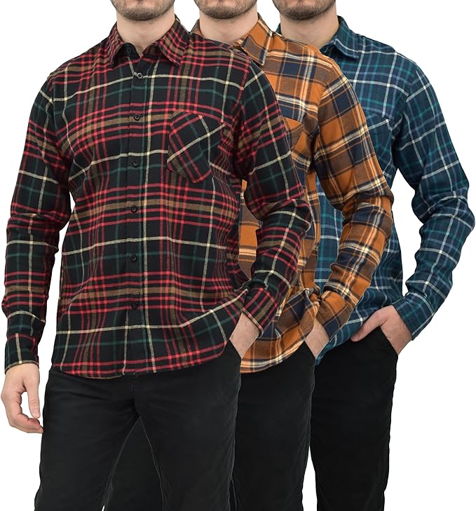 Men's Button Down Regular Fit Long Sleeve Plaid Flannel Casual Shirts