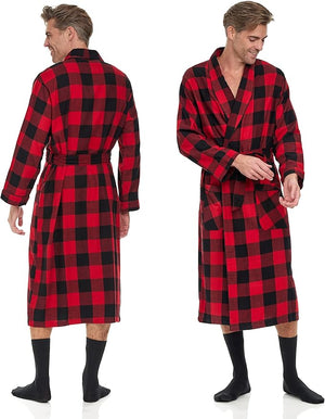 Mens' Full Length House Robe Cotton Flannel Brush Plaid