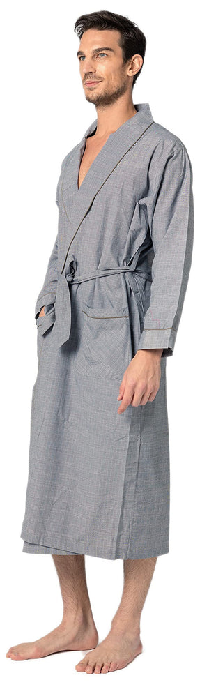 Men's Premium Cotton Blend Woven Lightweight Long Sleep Robe/Bathrobe (2 Pack)