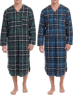 Men's Lightweight Cotton Flannel Sleep Shirt, Long Henley Nightshirt Pajamas