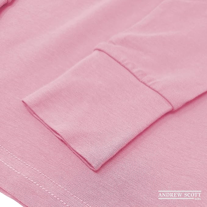 Girls Long Sleeve Performance Tops, All Season Natural Cotton Stretch Color T Shirts