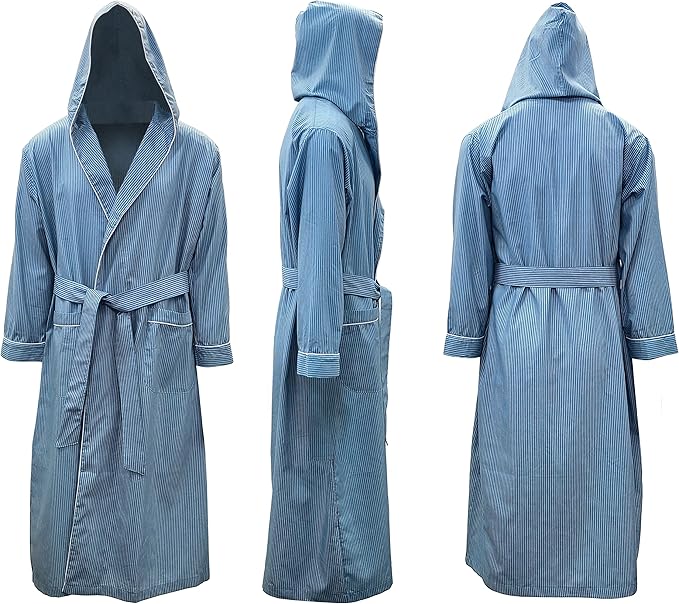 Men's Premium Cotton Blend Woven Lightweight Long Sleep Robe/Bathrobe (2 Pack)