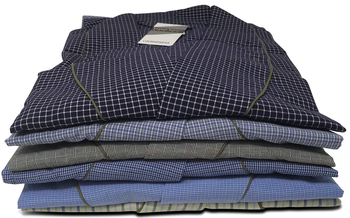 Men's Premium Cotton Blend Woven Lightweight Long Sleep Robe/Bathrobe (2 Pack)