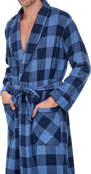 Mens' Full Length House Robe Cotton Flannel Brush Plaid