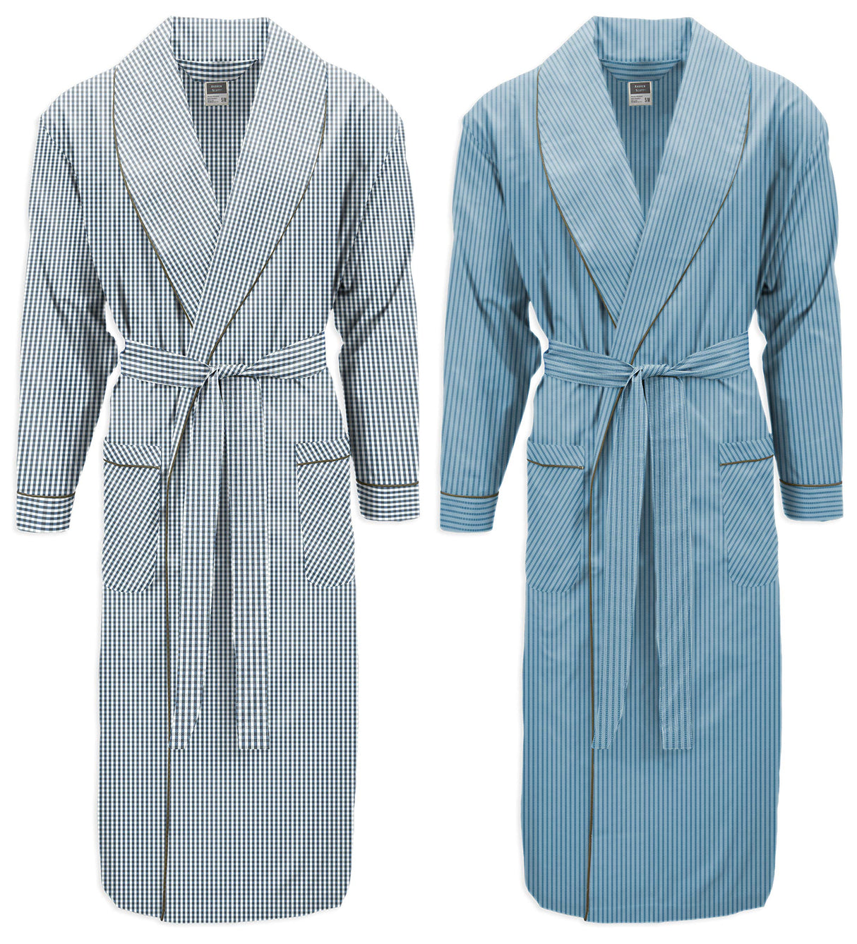 Men's Premium Cotton Blend Woven Lightweight Long Sleep Robe/Bathrobe (2 Pack)