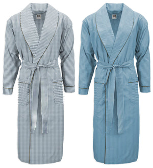 Men's Premium Cotton Blend Woven Lightweight Long Sleep Robe/Bathrobe (2 Pack)