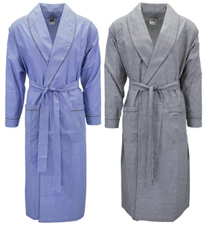 Men's Premium Cotton Blend Woven Lightweight Long Sleep Robe/Bathrobe (2 Pack)
