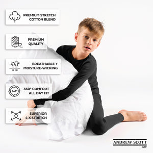 Boys Long Sleeve Cotton Base Layer Stretch Performace Tops