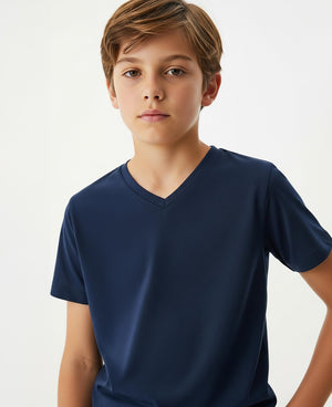Boys Long Sleeve Cotton Base Layer Stretch Performace V-Neck Tops