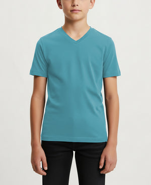 Boys Long Sleeve Cotton Base Layer Stretch Performace V-Neck Tops