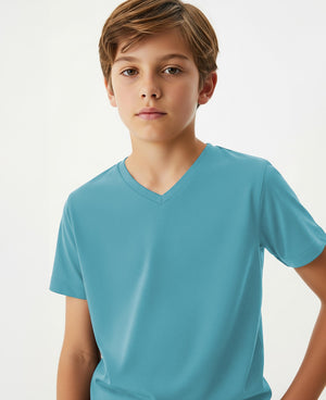 Boys Long Sleeve Cotton Base Layer Stretch Performace V-Neck Tops