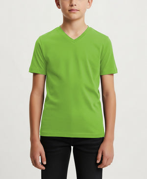 Boys Long Sleeve Cotton Base Layer Stretch Performace V-Neck Tops