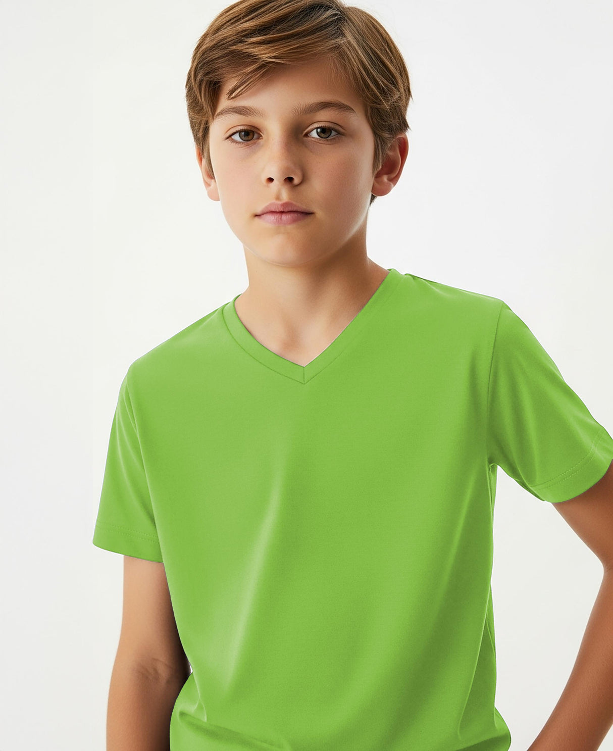 Boys Long Sleeve Cotton Base Layer Stretch Performace V-Neck Tops