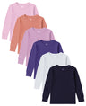Girls Long Sleeve Performance Tops, All Season Natural Cotton Stretch Color T Shirts