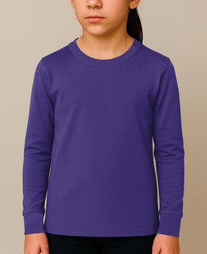 Girls Long Sleeve Performance Tops, All Season Natural Cotton Stretch Color T Shirts