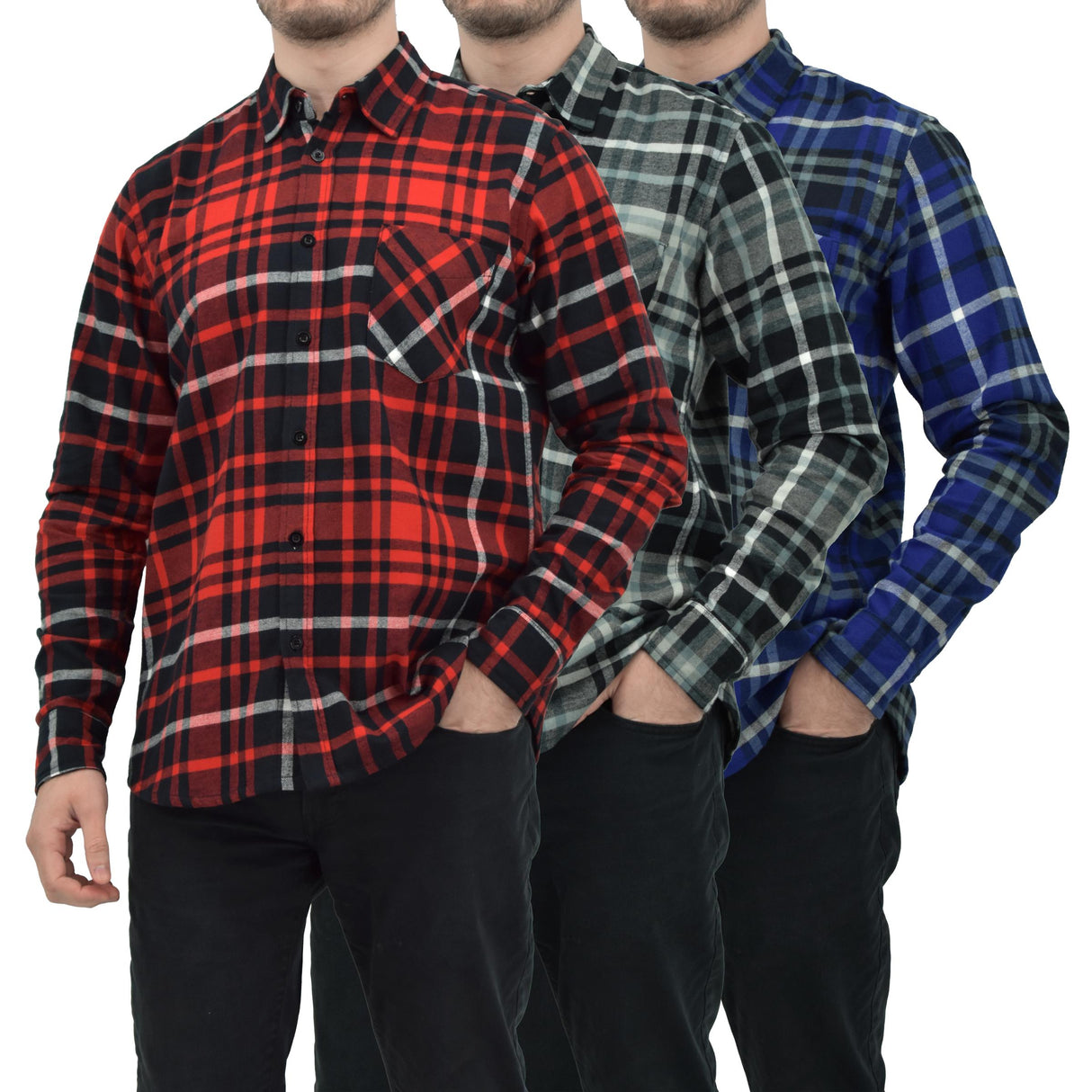Men's Button Down Regular Fit Long Sleeve Plaid Flannel Casual Shirts