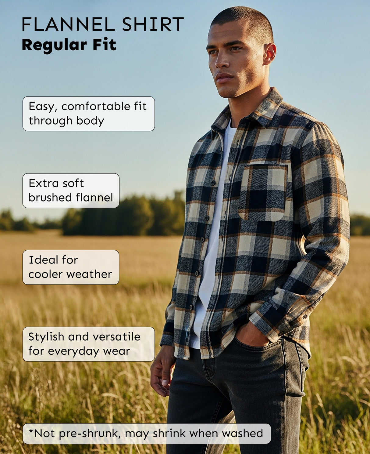 Men's Button Down Regular Fit Long Sleeve Plaid Flannel Casual Shirts