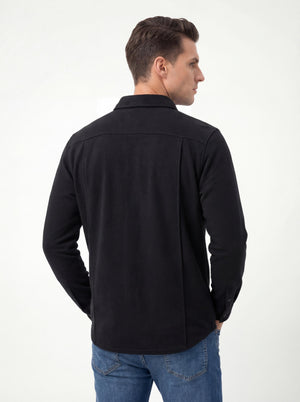 Men's French Terry Button Down Long Sleeve Shirts