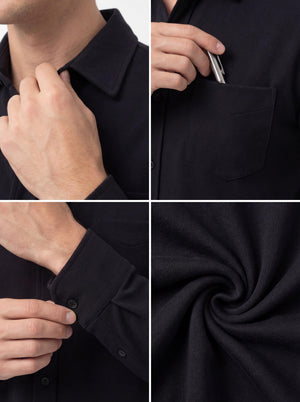 Men's French Terry Button Down Long Sleeve Shirts