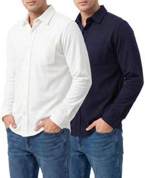 Men's French Terry Button Down Long Sleeve Shirts