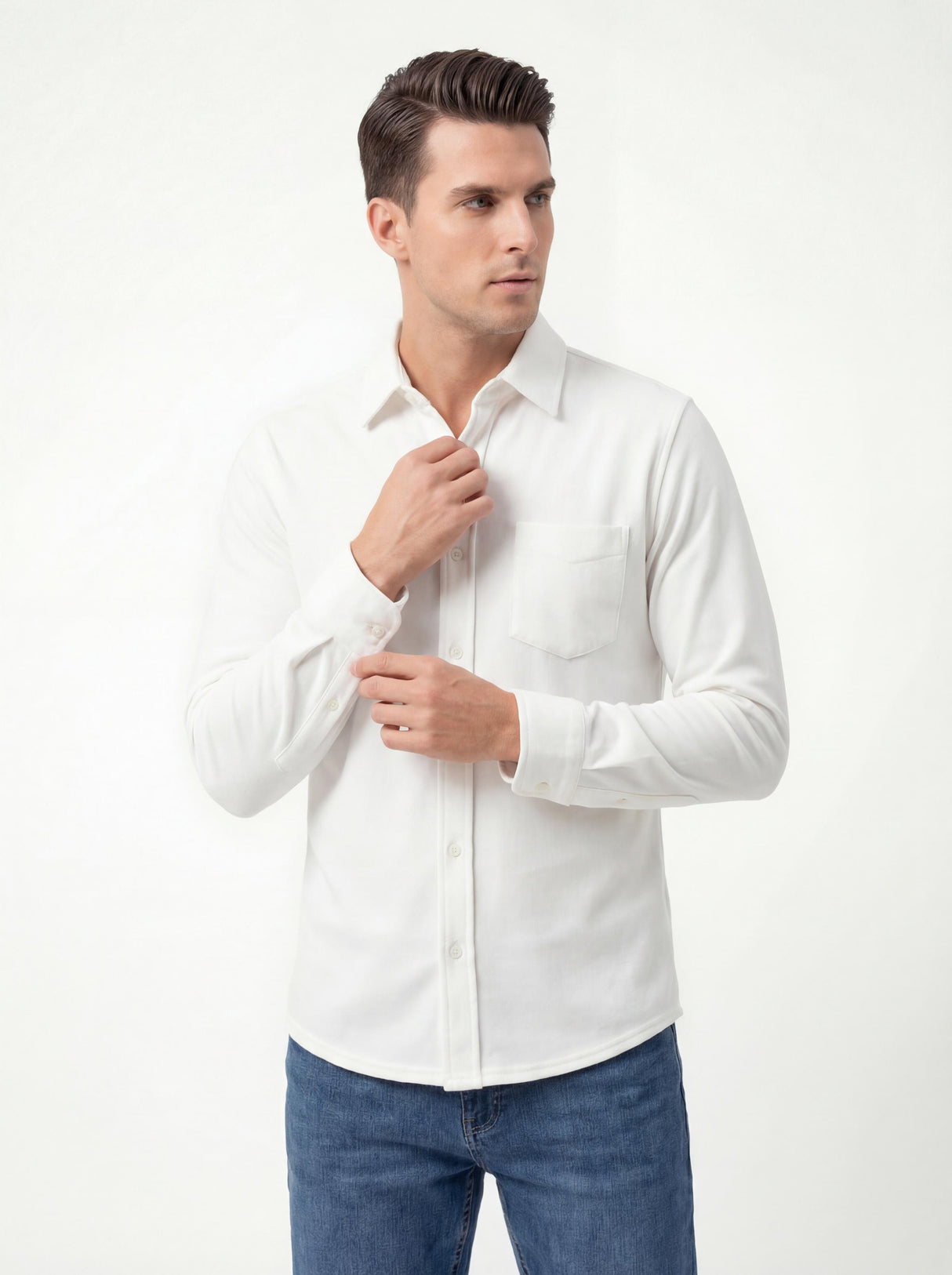 Men's French Terry Button Down Long Sleeve Shirts