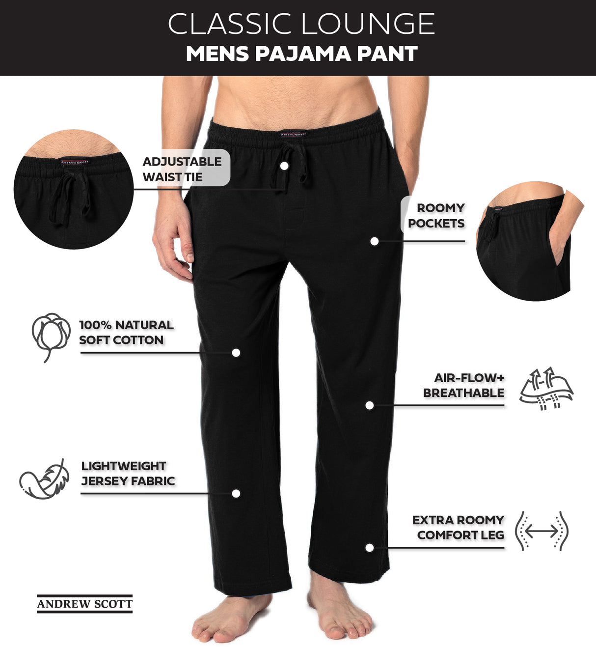 Men's Lounge Pants Soft & Light Cotton Drawstring Pants