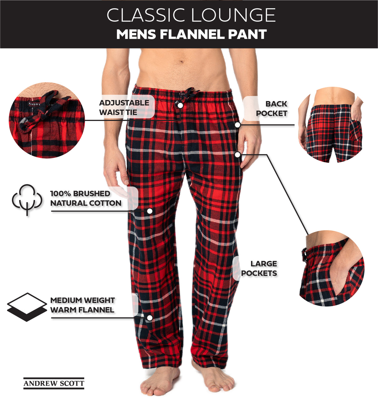 Men's Cotton Super Soft Flannel Plaid Pajama Pants