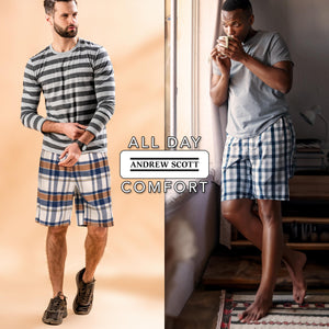 Men's Cotton Flannel Knee Length Boxer Sleep Shortswith Drawstring & Pockets