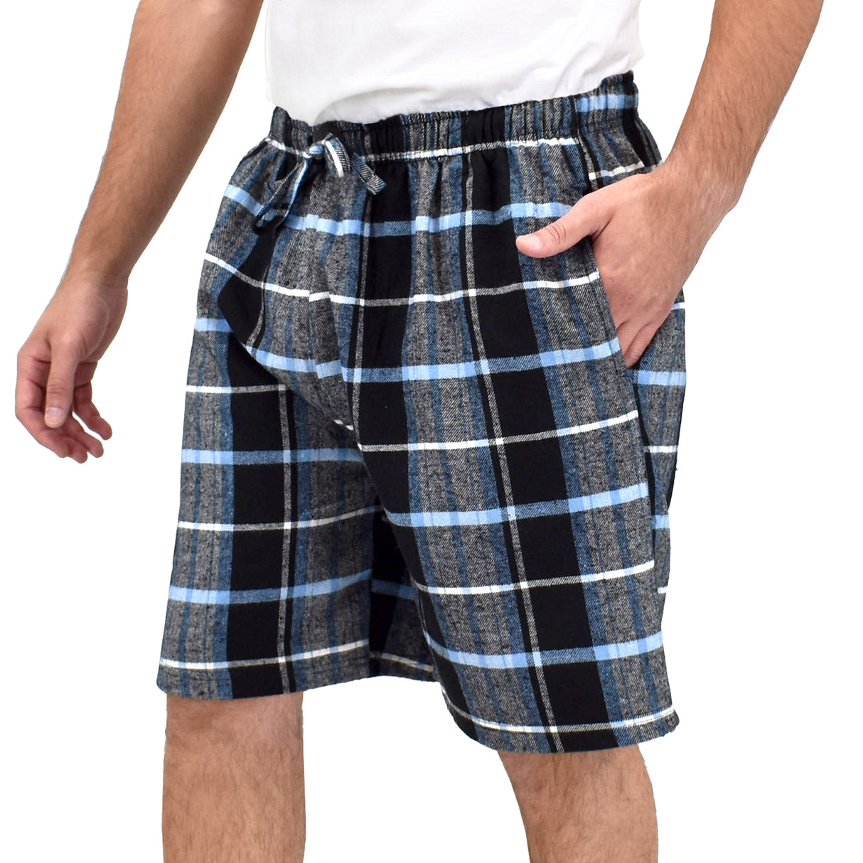 Men's Cotton Flannel Knee Length Boxer Sleep Shortswith Drawstring & Pockets