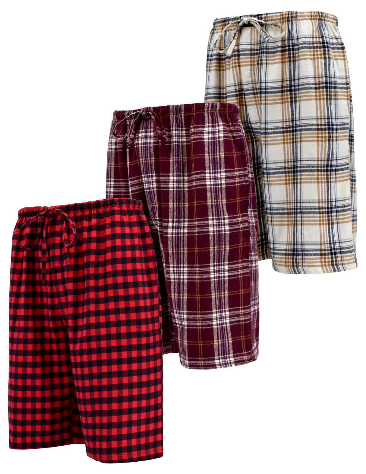 Men's Cotton Flannel Soft Woven Pajama/Lounge Sleep PJ Shorts (MultiPacks)