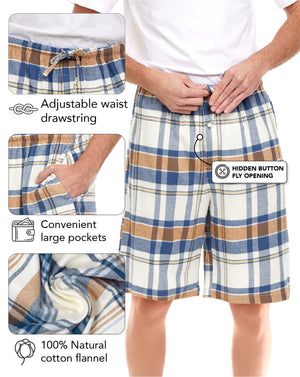 Men's Cotton Flannel Soft Woven Pajama/Lounge Sleep PJ Shorts (MultiPacks)