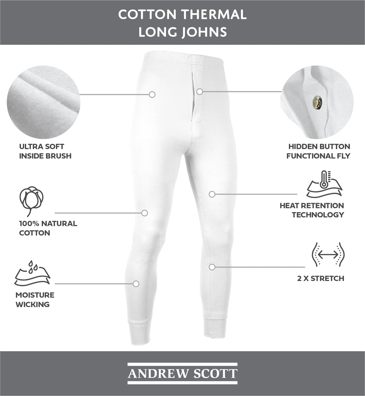 Men's Premium Cotton Base Layer Long Thermal Underwear Pants
