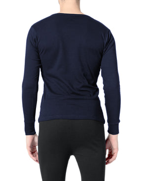 Men's Crew Neck 100% Cotton Flat Knit Long Sleeve Thermal Baselayer Shirt