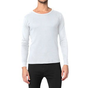 Men's Crew Neck 100% Cotton Flat Knit Long Sleeve Thermal Baselayer Shirt