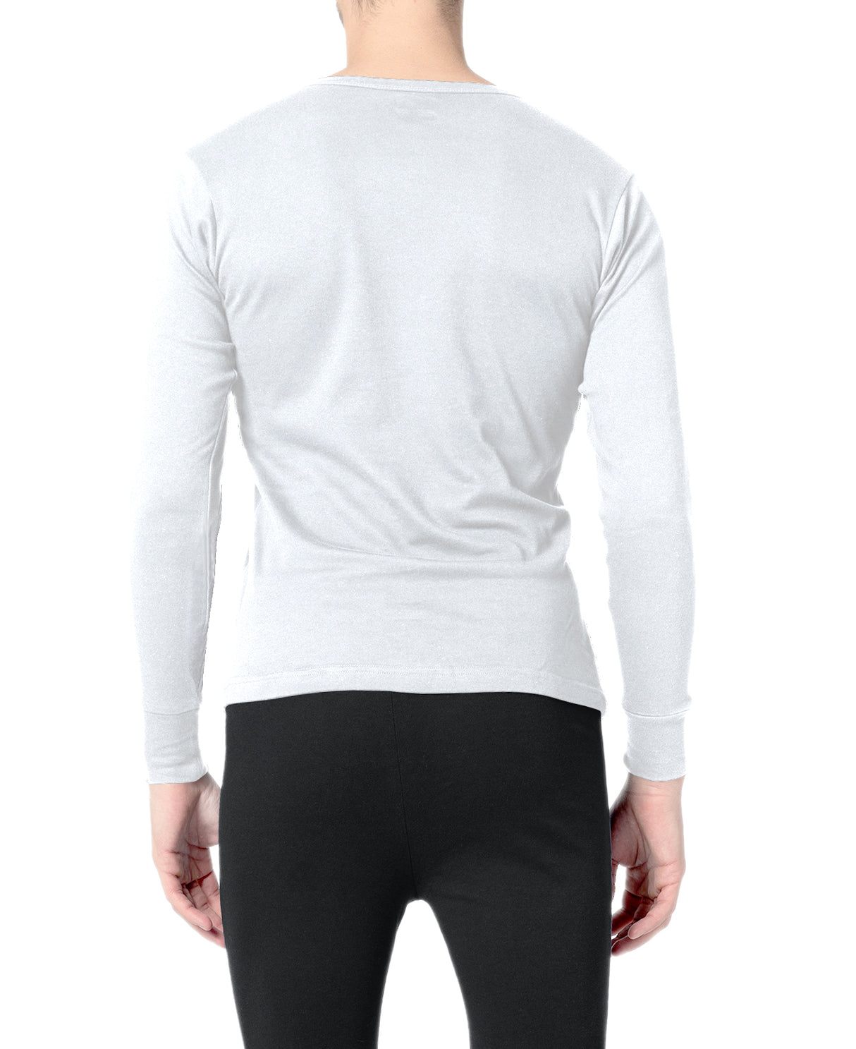 Men's Crew Neck 100% Cotton Flat Knit Long Sleeve Thermal Baselayer Shirt