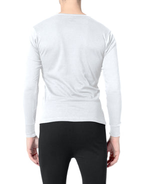 Men's Crew Neck 100% Cotton Flat Knit Long Sleeve Thermal Baselayer Shirt
